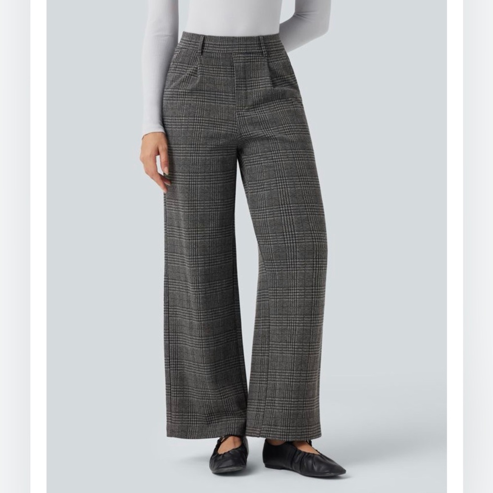 HALARA Gray Plaid Wide-Leg Trousers